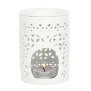 White Cutout Detail TEALIGHT Wax Melt Burner & 1 free wax melt bar